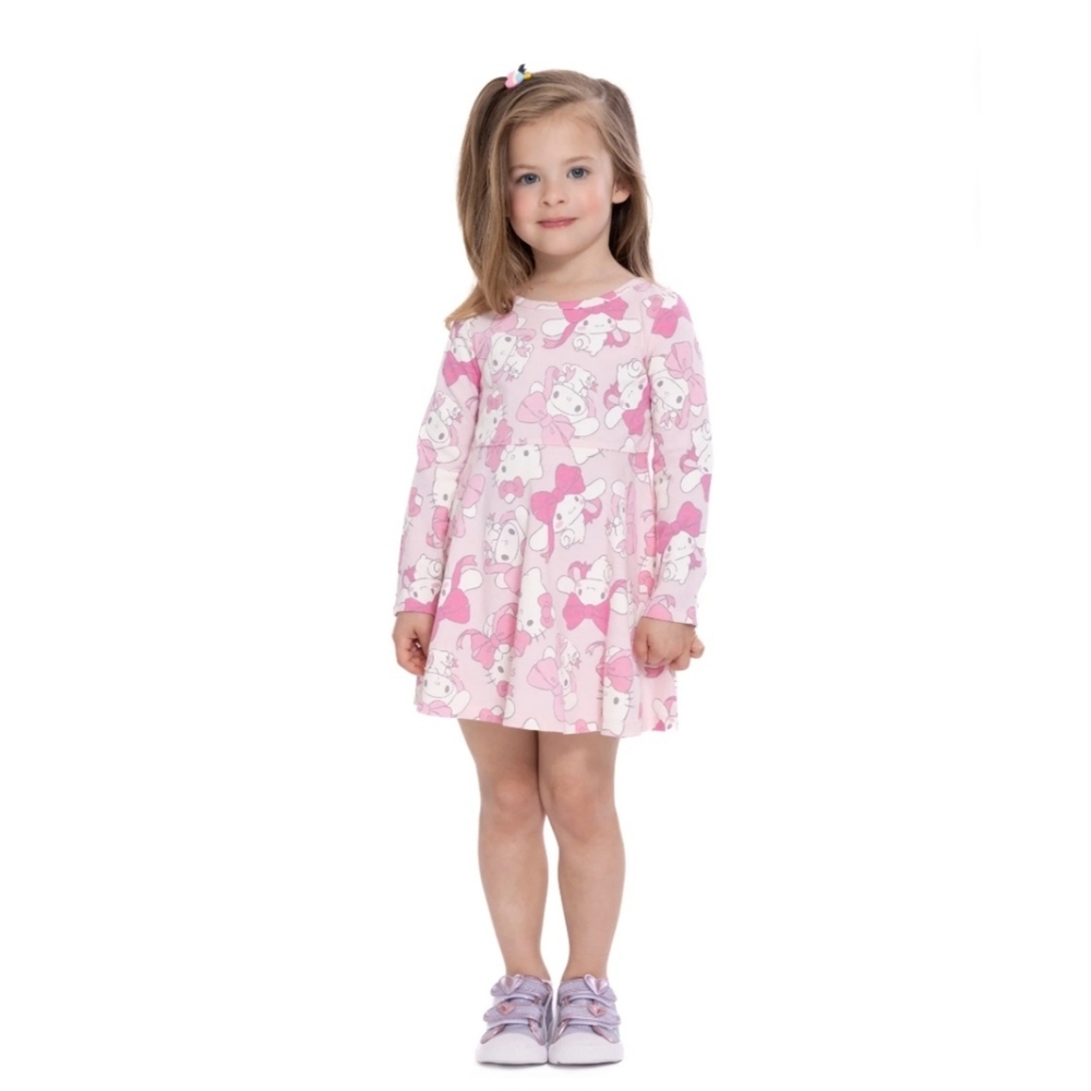 Hello Kitty and Cinnamoroll Toddler Girls Dress W/Long Sleeves, Sz 2T